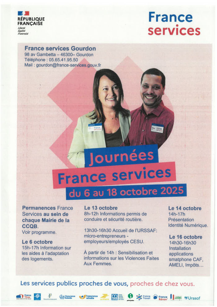 Affiche pour les Journées France Services du 6 au 18 octobre 2025.